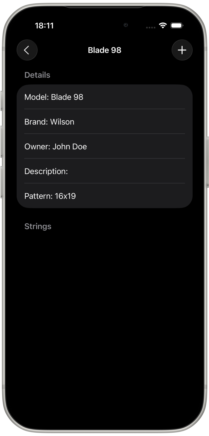 MyStrings racquet details with string jobs list